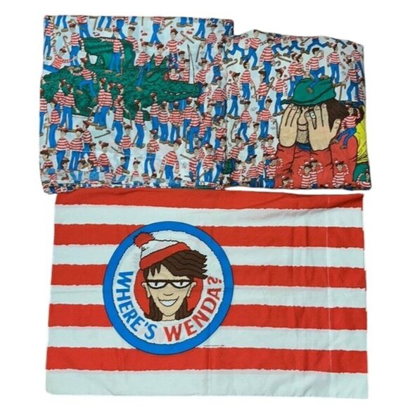 Vintage 1990 Where's Waldo? Twin Size Sheet Set 3pc Martin Mandford - Picture 2 of 10